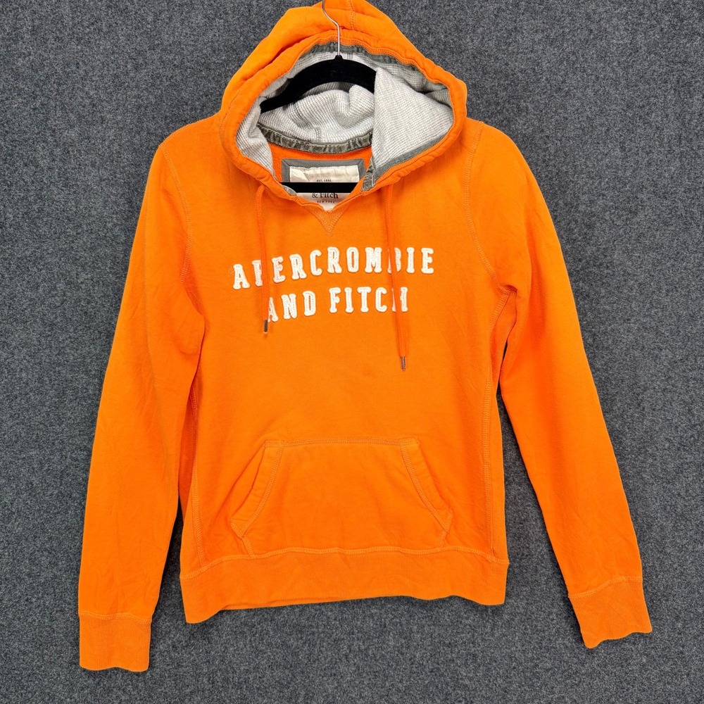 Abercrombie & Fitch Orange Split V-Neck Pullover Hoodie Women L VTG Y2K